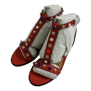 Coach Sadie Semi-Matte Calf Leather Sandals Deep Coral Womens 6.5 NEW